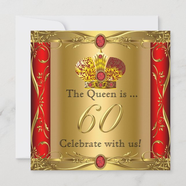 Queen King Regal Red Gold 60th Birthday Party Invitation (Front)