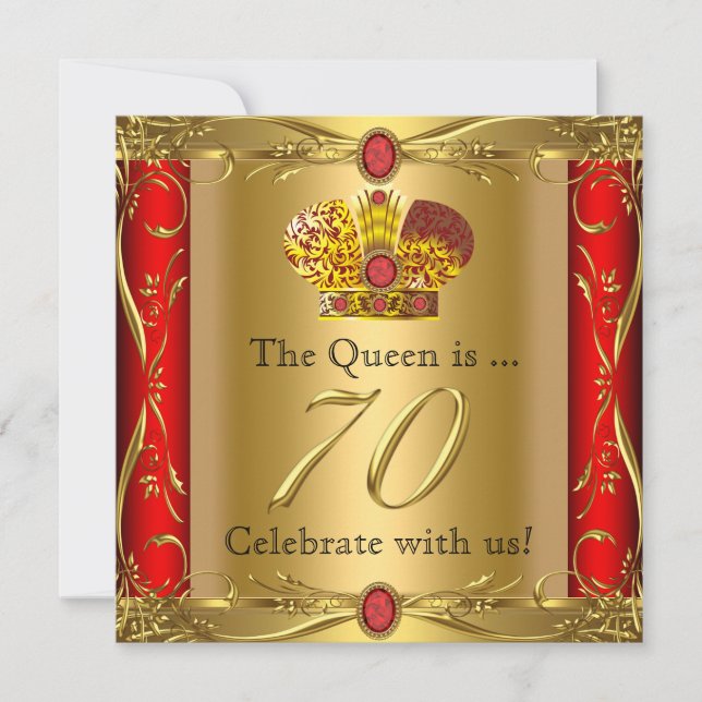 Queen King Regal Red Gold 70th Birthday Party Invitation (Front)