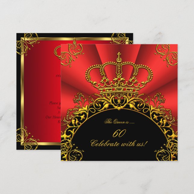Queen King Regal Red Gold Royal Birthday Party 2 Invitation (Front/Back)