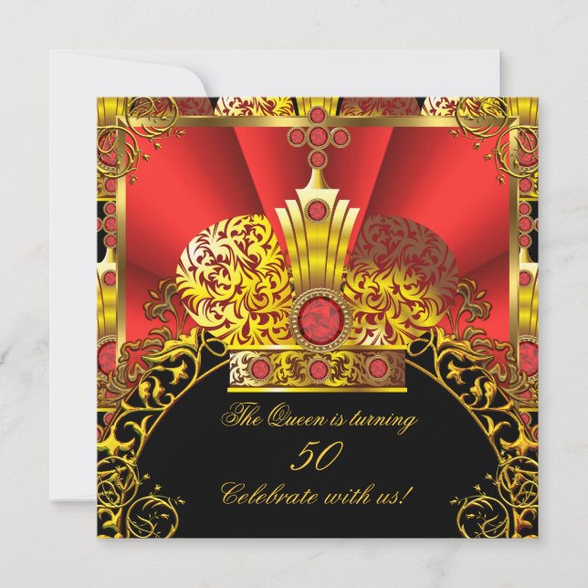 Queen King Regal Red Gold Royal Birthday Party Invitation (Front)