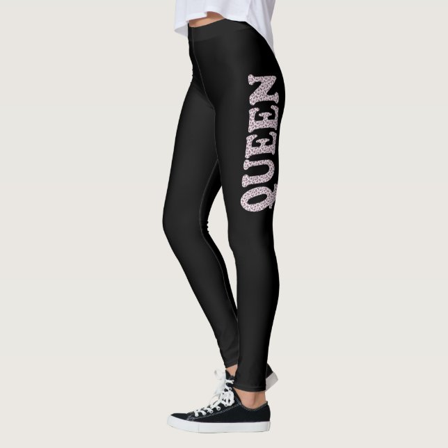 Queen Letter Print White Black Leggings (Left)