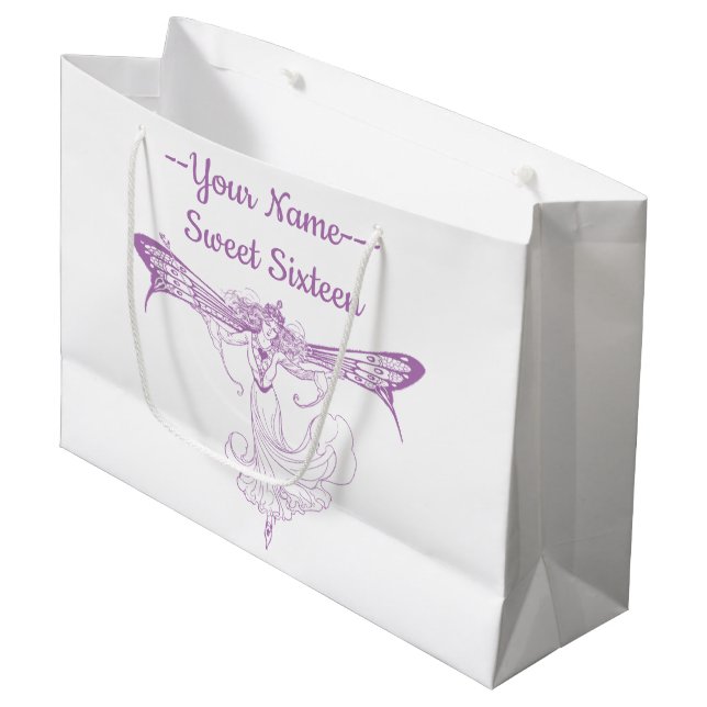 Queen Mab Fairy, Sweet Sixteen in Purple Large Gift Bag (Front Angled)