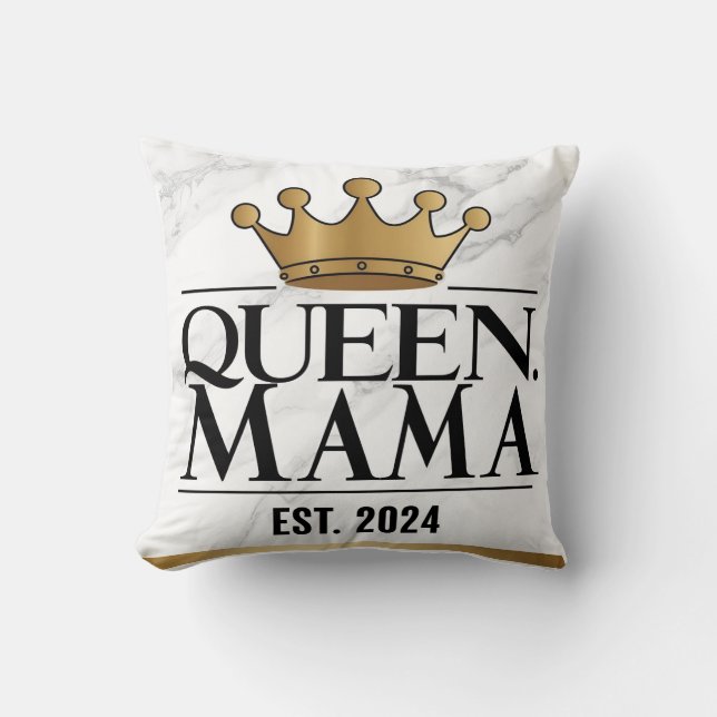 ‘Queen Mama’ Crown Design with Marble Background Cushion (Front)