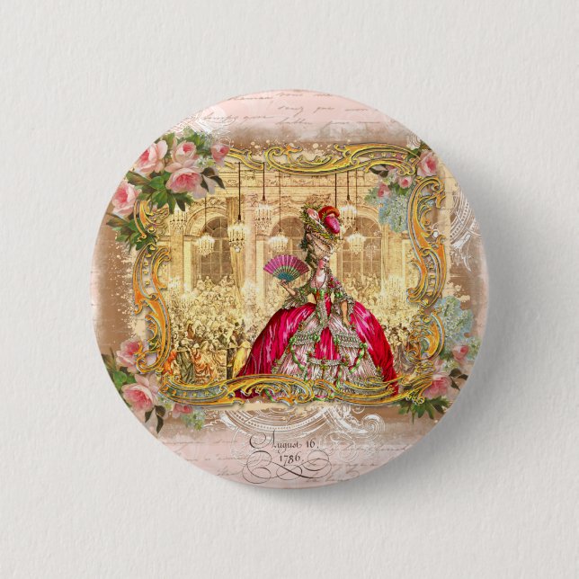 Queen Marie Antoinette at Versailles Party Pink 6 Cm Round Badge (Front)