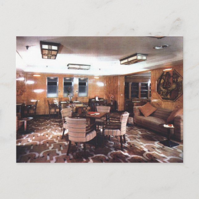 Queen Mary tourist class library & writing room Postcard (Front)