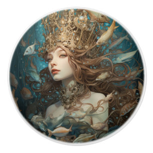 Queen Mermaid And Fishes Under The Sea Ceramic Knob