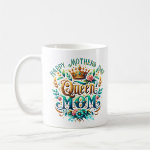 Queen Mom Floral Retro Typography Coffee Mug