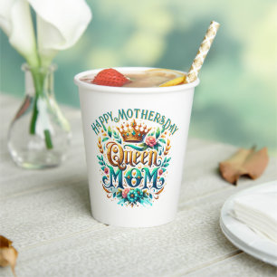 Queen Mum Floral Retro Typography Paper Cups