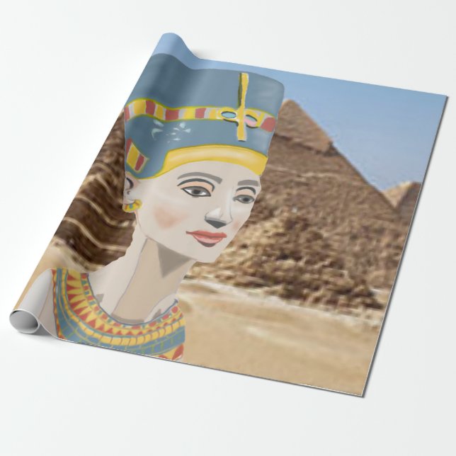 Queen Nefertiti against Egyptian pyramids Wrapping Paper (Unrolled)