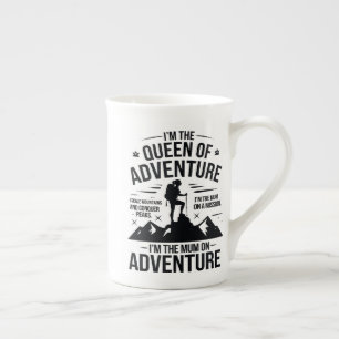 Queen of Adventure Hiking Mum Typography Design Bone China Mug