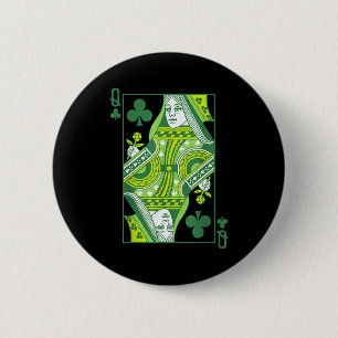 Queen of clubs card st patrick's day botanical 6 cm round badge