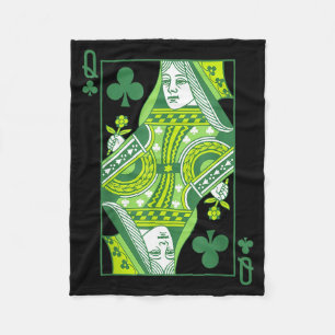 Queen of clubs card st patrick's day botanical fleece blanket