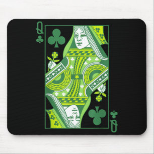 Queen of clubs card st patrick's day botanical mouse mat