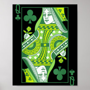 Queen of clubs card st patrick's day botanical poster