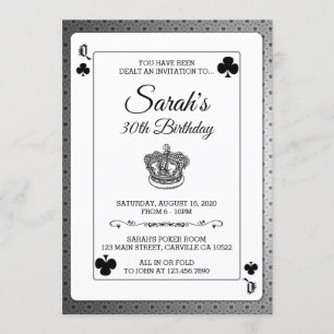 Queen of Clubs Poker Playing Cards Birthday Invite