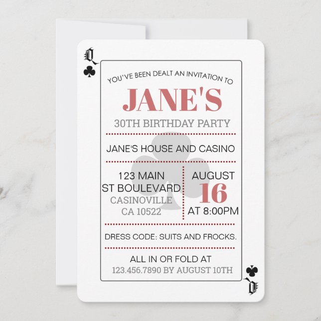 Queen of Clubs Poker Playing Cards Casino Birthday (Front)