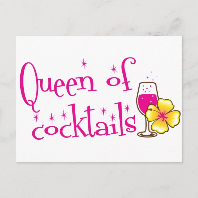 Queen of cocktails! with wine glass tropical postcard (Front)