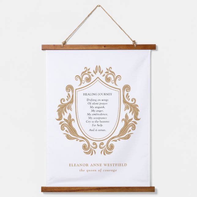 Queen of Courage Healing Journey Poem Gold Baroque Hanging Tapestry (Front)