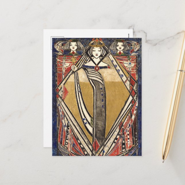 Queen of Diamonds by Margaret Macdonald Mackintosh Holiday Postcard (Front/Back In Situ)