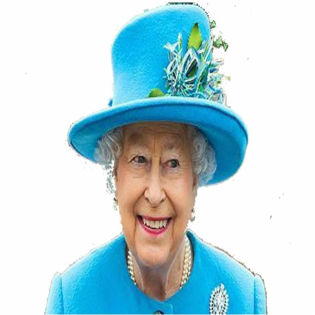 Queen of England in Blue Standing Photo Sculpture (Front)