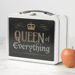 QUEEN of Everything Mediaeval Lettering Royal Crow Metal Lunch Box