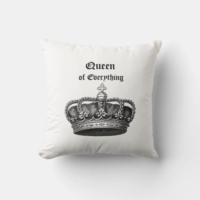 Queen of Everything Vintage Crown Throw Pillow 20" (Front)