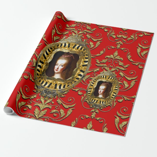Queen of France on Red Wrapping Paper (Unrolled)