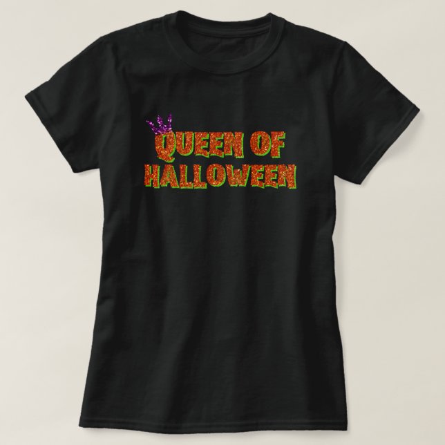 Queen Of Halloween Glitter T-Shirt (Design Front)