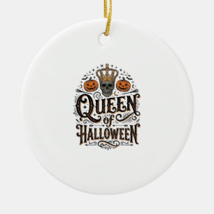 Queen of Halloween Vintage Skull Pumpkin Shirt Des Ceramic Tree Decoration