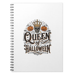 Queen of Halloween Vintage Skull Pumpkin Shirt Des Notebook