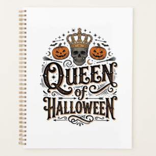 Queen of Halloween Vintage Skull Pumpkin Shirt Des Planner