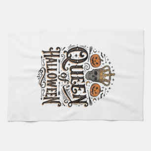 Queen of Halloween Vintage Skull Pumpkin Shirt Des Tea Towel
