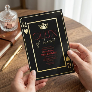 Queen of heart Black  Red Gold Birthday Party 