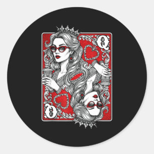 Queen Of Heart Playing Card Coffee Lover Gambling Classic Round Sticker