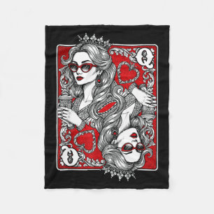 Queen Of Heart Playing Card Coffee Lover Gambling Fleece Blanket