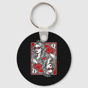 Queen Of Heart Playing Card Coffee Lover Gambling Key Ring