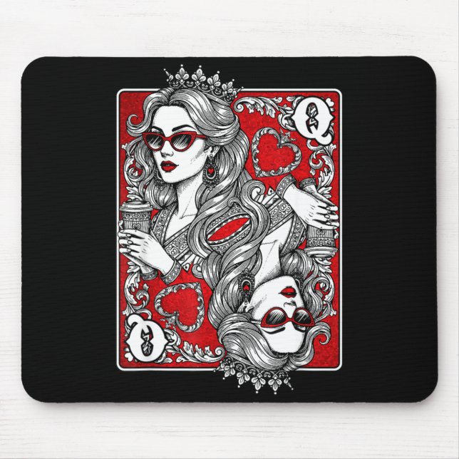 Queen Of Heart Playing Card Coffee Lover Gambling  Mouse Mat (Front)