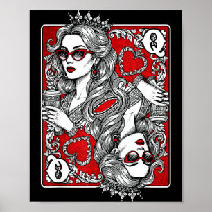 Queen Of Heart Playing Card Coffee Lover Gambling Poster