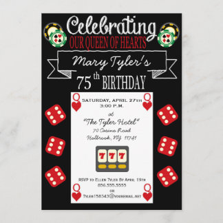 Queen of Hearts 75th Birthday Party Invitation
