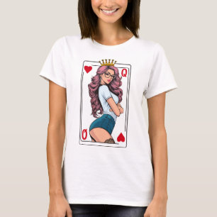"Queen of Hearts": a woman with pink hair. T-Shirt