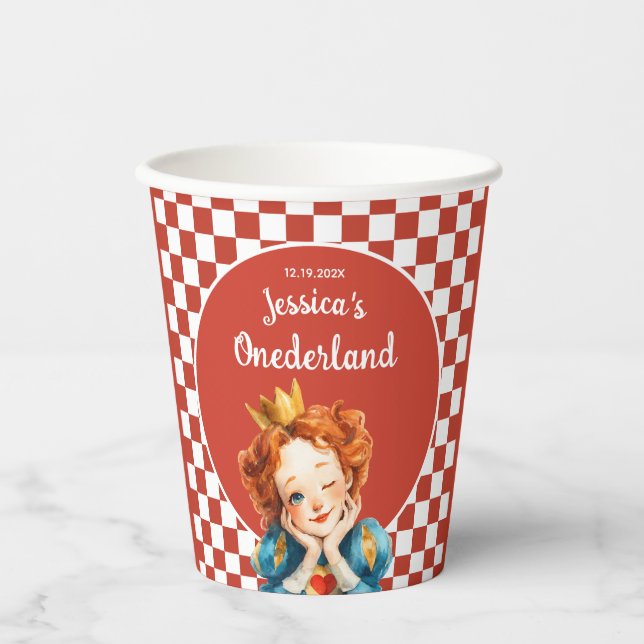 Queen of Hearts Alice in ONEDERLAND 1st Birthday  Paper Cups (Front)