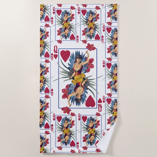 Queen of Hearts and Flowers Beach Towel (Front)