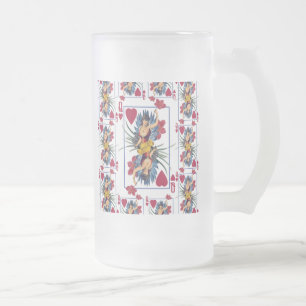 Queen of Hearts and Flowers Frosted Glass Beer Mug