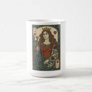 Queen of Hearts — Art Nouveau Rosework Portrait Coffee Mug