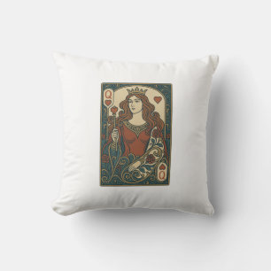 Queen of Hearts — Art Nouveau Rosework Portrait Cushion