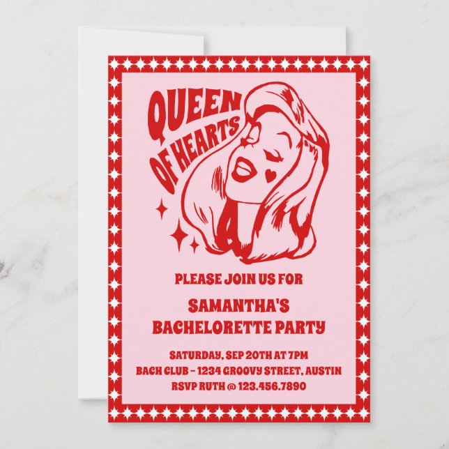 Queen of Hearts Bachelorette Invitation (Front)