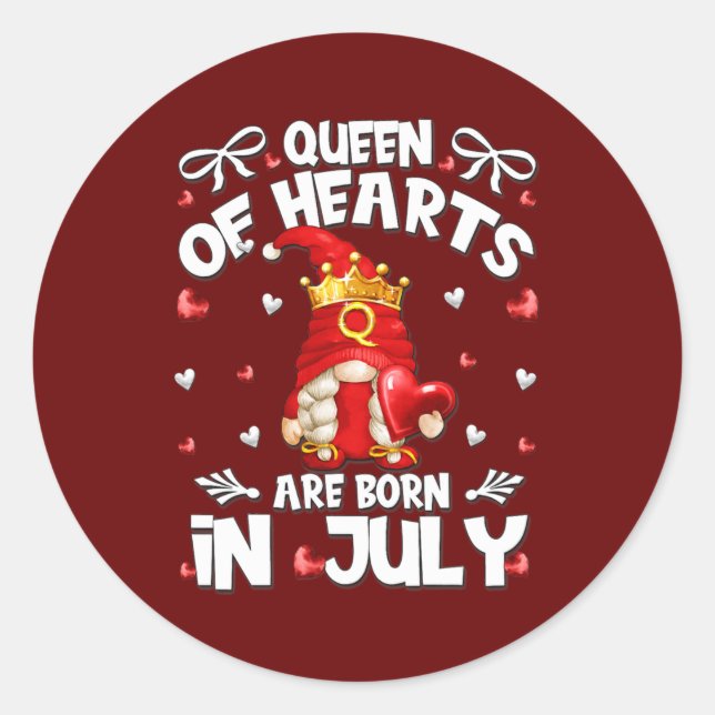 Queen Of Hearts Birthday Gnome For Poker Legend Classic Round Sticker (Front)