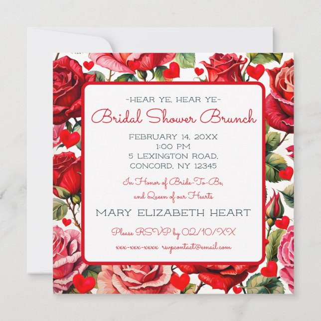 Queen of Hearts Bridal Shower Brunch Square Invitation (Back)