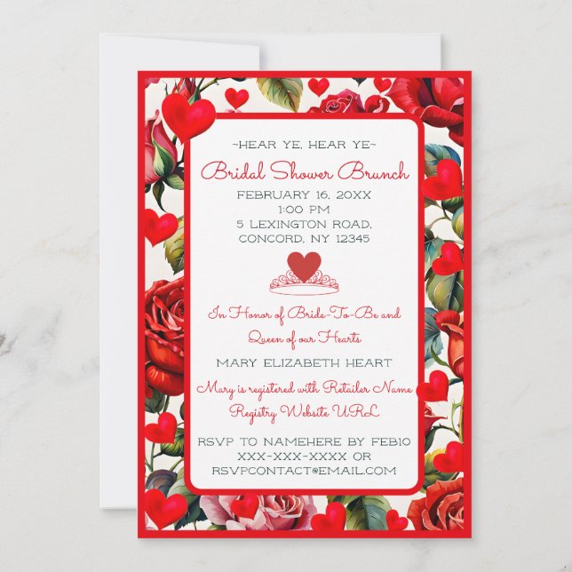 Queen of Hearts Bridal Shower Invitation (Back)