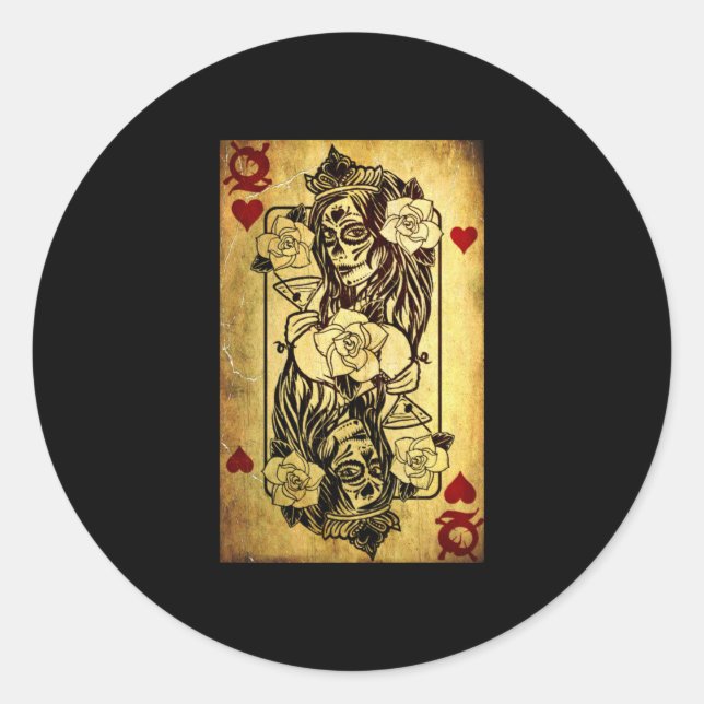 Queen Of Hearts Card Deck Old Classic Round Sticker (Front)